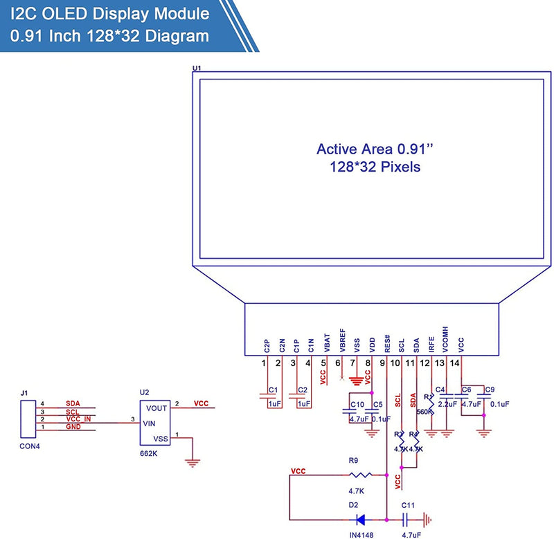 0.91 Inch I2C SSD1306 OLED Display Module DC 3.3V-5V for Ar duino