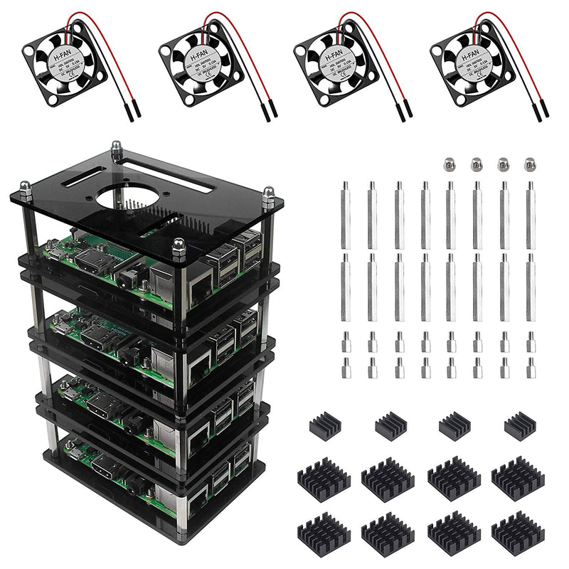 4 Layers Black Acrylic Stackable Case for Raspberry Pi 3 Model B+