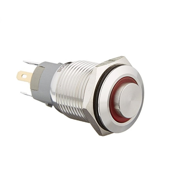 Rugged Metal Pushbutton with Red LED Ring - 16mm Red Momentary Wholesale