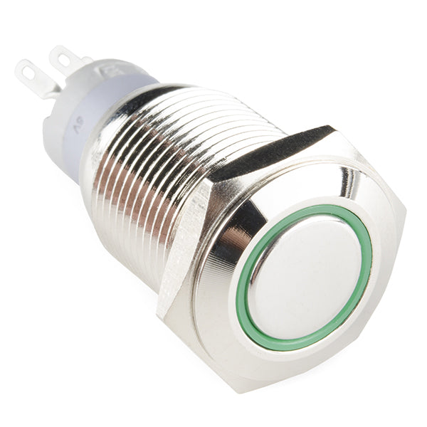 Rugged Metal Pushbutton with Green LED Ring - 16mm Green Momentary Wholesale