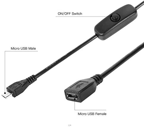MicroUSB Push On Off Power Switch Cable for Raspberry Pi (F/M)