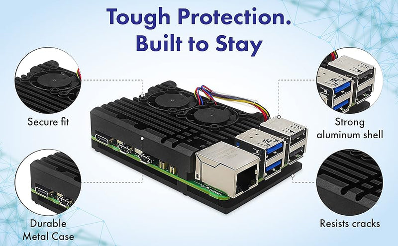 Aluminum Case with Dual PWM Cooling Fan for Raspberry Pi 5