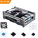 Case with Fan for Raspberry Pi 4B - Black & Clear