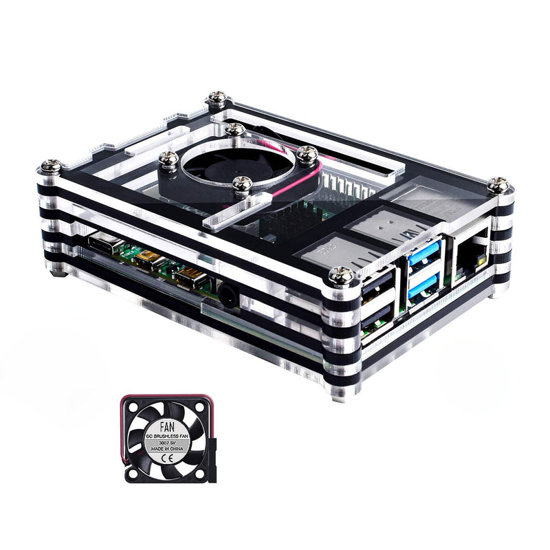 Case with Fan for Raspberry Pi 4B - Black & Clear
