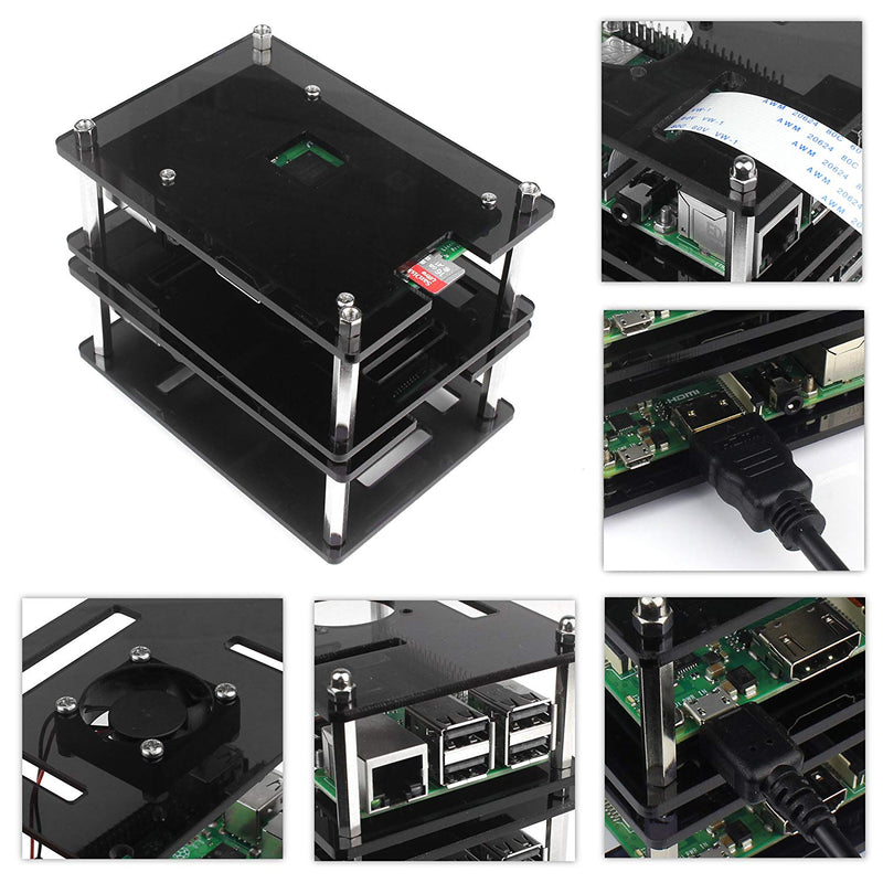 4 Layers Black Acrylic Stackable Case for Raspberry Pi 3 Model B+