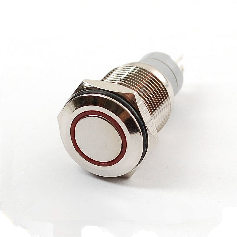 Rugged Metal Pushbutton with Red LED Ring - 16mm Red Momentary Wholesale