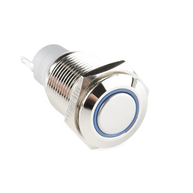 Rugged Metal Pushbutton with Blue LED Ring - 16mm Blue Momentary Wholesale