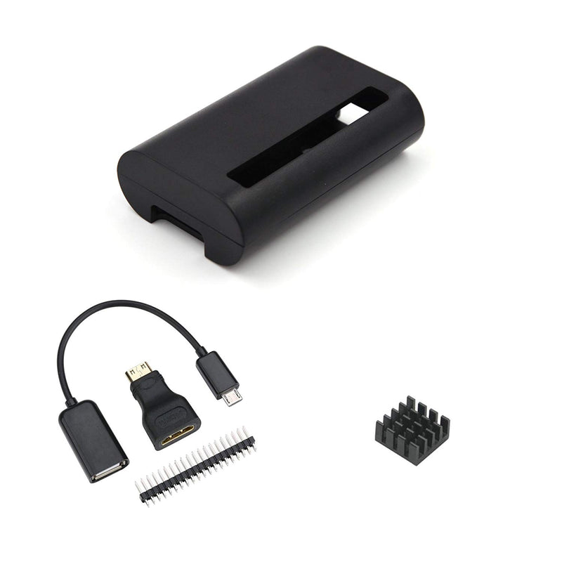 Raspberry Pi Zero Black Case with Heat Sink and 3 in 1 Adapter Kit Compatible for Raspberry Pi Zero W