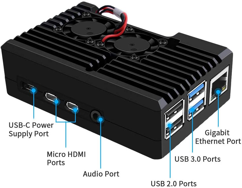 Aluminium Alloy Cooling Case for RPi 4B with Dual Fan